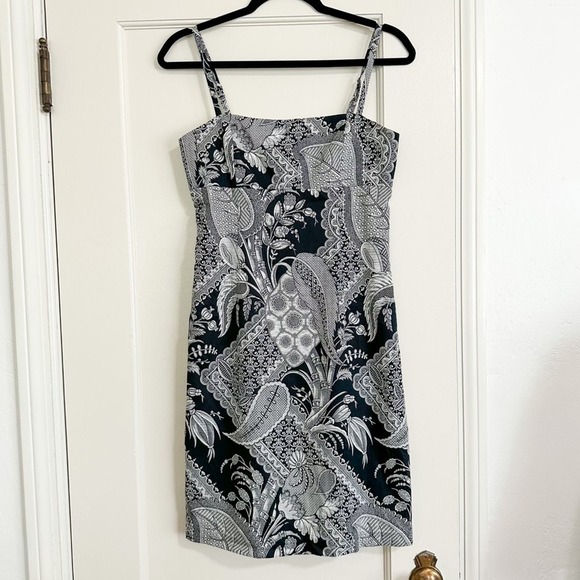 Trina Turk Empire Waist Black and White Botanical Print Mini Dress 6 - Picture 1 of 9